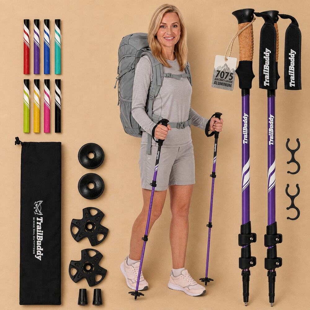 NWT TrailBuddy 7075 Aluminum CollapsibleTrekking Poles Lightweight Hiking Sticks